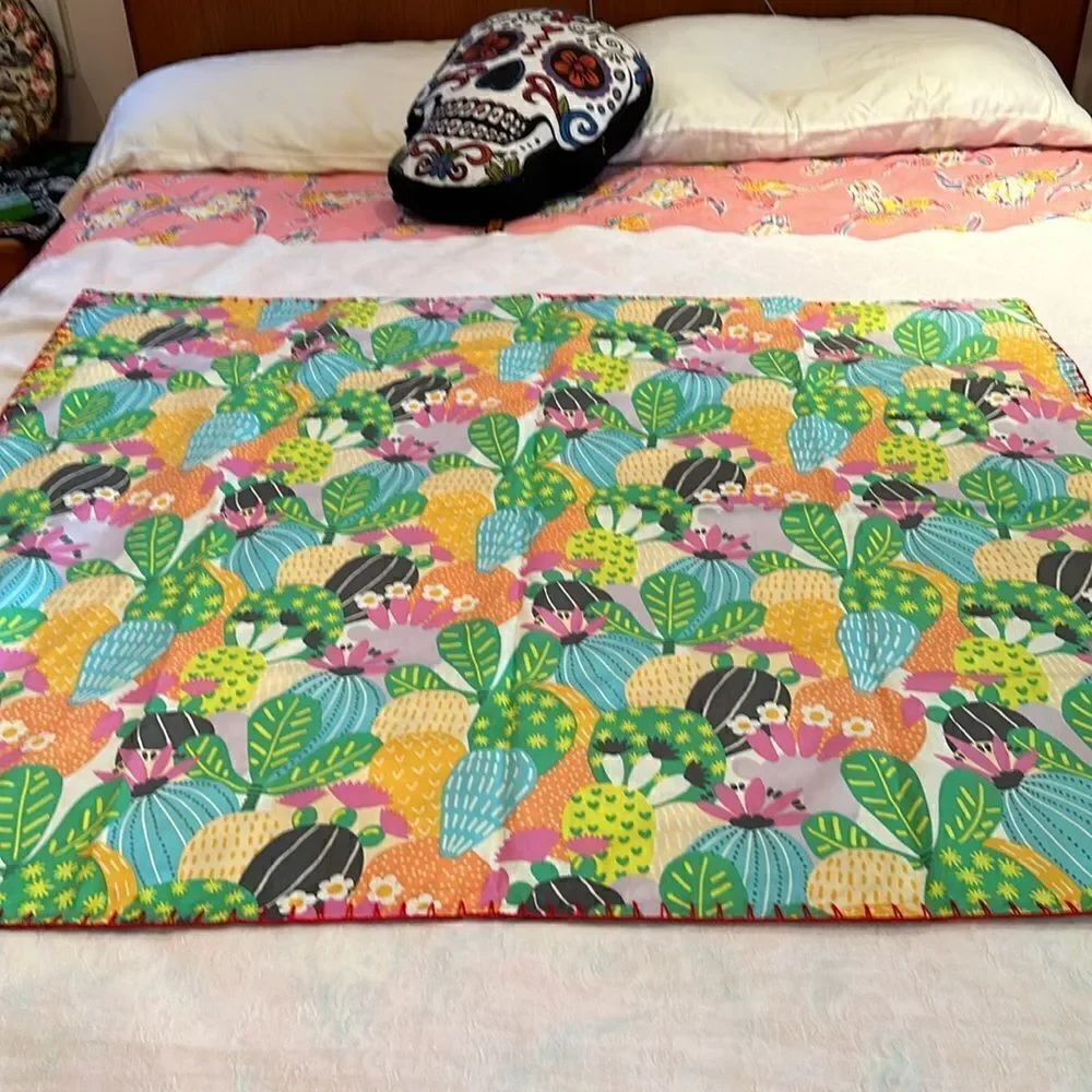 Tapestry Small Blanket Hand Embellished Sugar Skulls Cactus Hand Crocheted